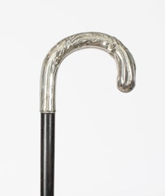 Antique French Art Nouveau Siver Handled Walking Stick Cane 19th Century