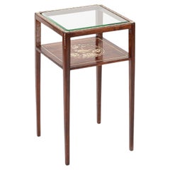 Antique French Art Nouveau Small Handpainted Wood Side Table
