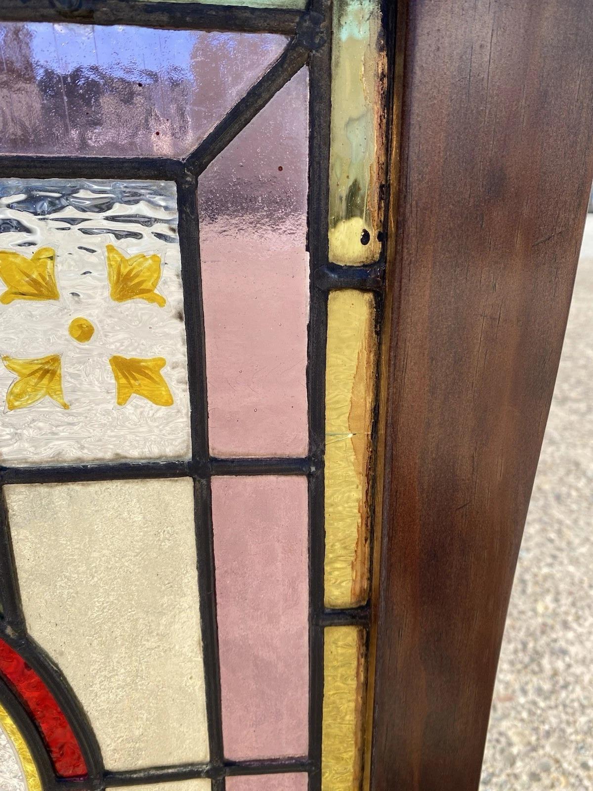 Antique French Art Nouveau Stained Leaded Glass Windows with Birds - a Pair en venta 5