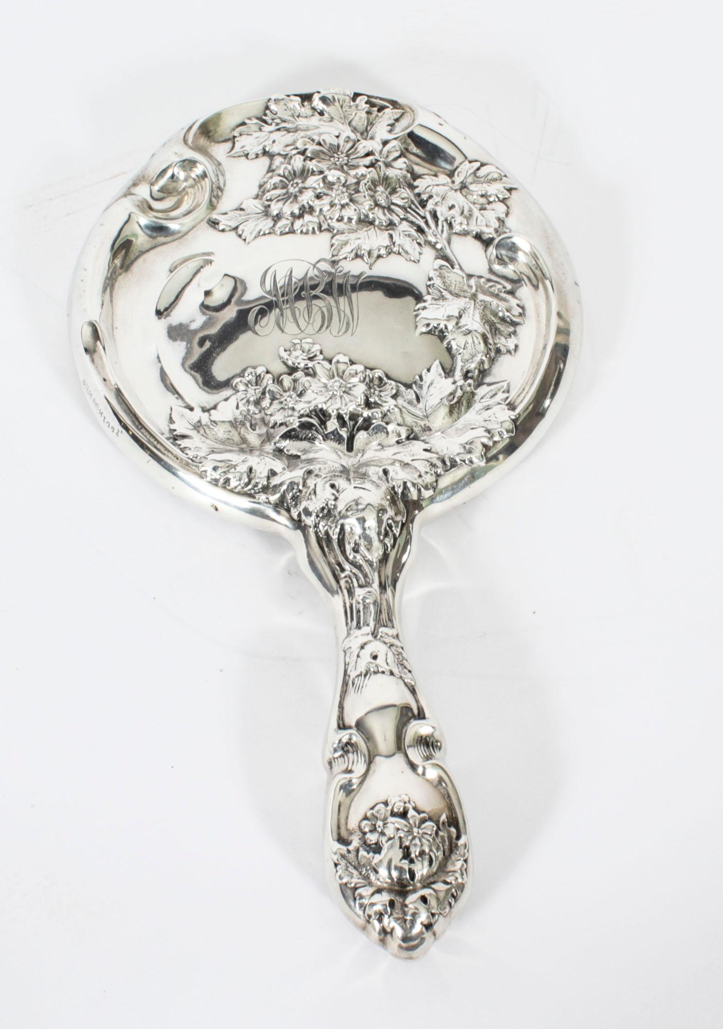 Antique French Art Nouveau Sterling Silver Hand Mirror 19th Century 9