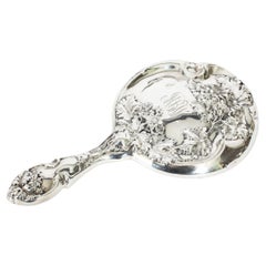 Antique French Art Nouveau Sterling Silver Hand Mirror 19th Century