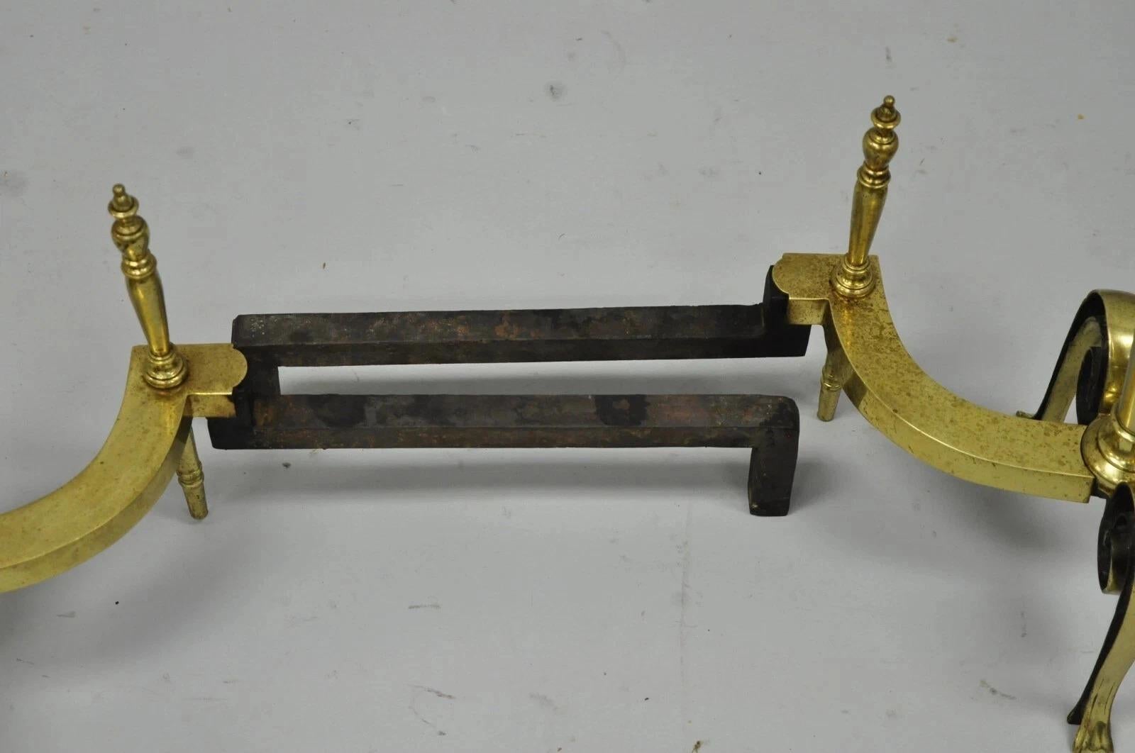 Antique French Art Nouveau Style Brass Urn Finial Fireplace Andirons - a Pair im Angebot 3