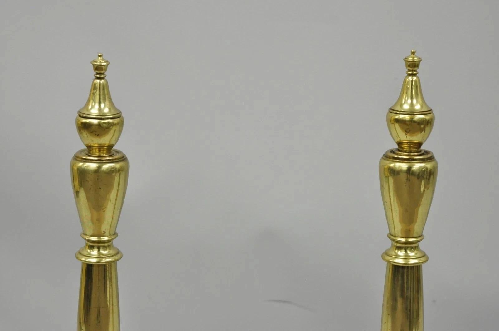 Antique French Art Nouveau Style Brass Urn Finial Fireplace Andirons - a Pair (Gegossen) im Angebot