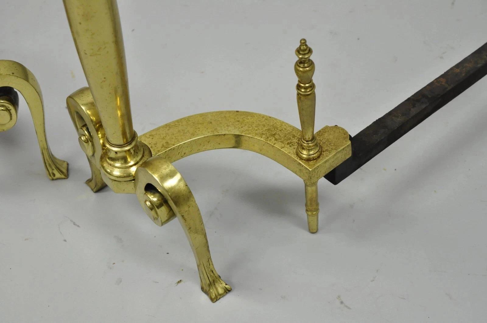 Antique French Art Nouveau Style Brass Urn Finial Fireplace Andirons - a Pair im Angebot 1