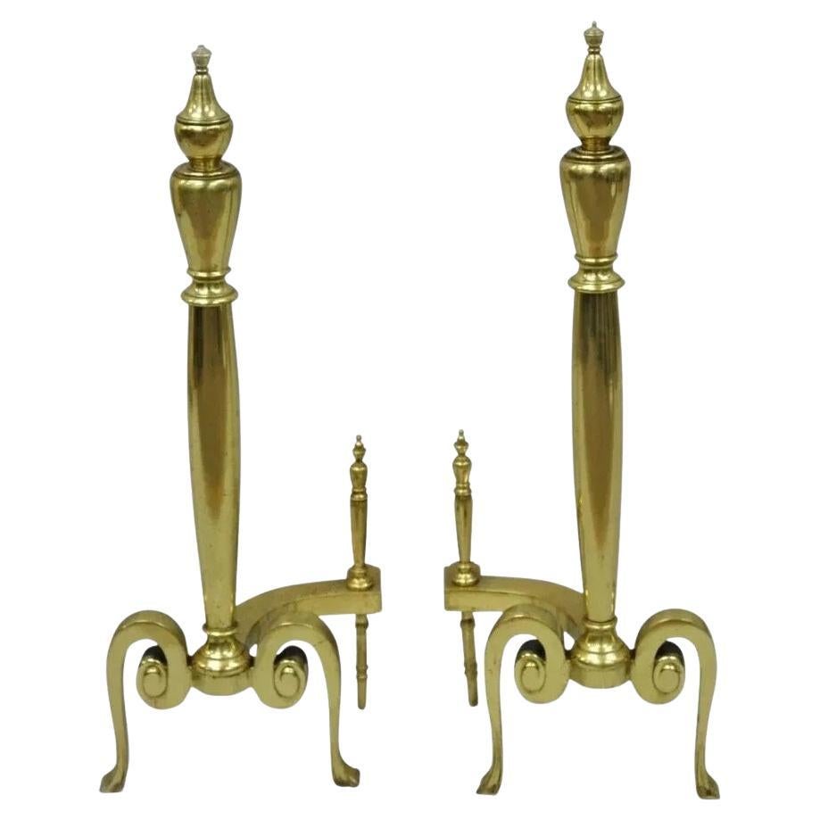 Antique French Art Nouveau Style Brass Urn Finial Fireplace Andirons - a Pair im Angebot