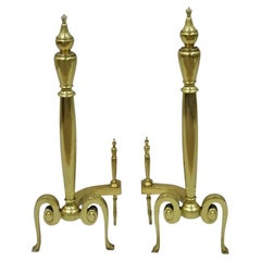Used French Art Nouveau Style Brass Urn Finial Fireplace Andirons - a Pair