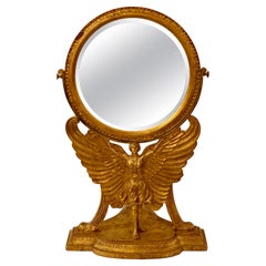 Antique French Art Nouveau Style Gold Leaf Table Mirror, Circa 1920.