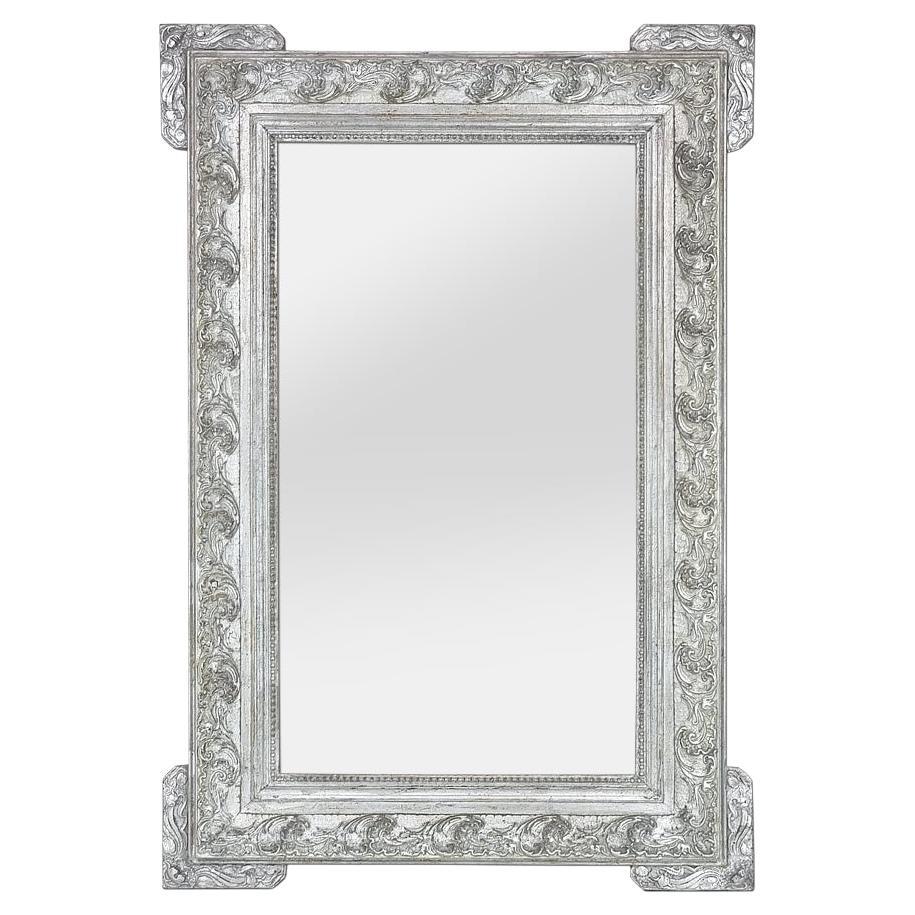 Antique French Art Nouveau Style Silverwood Wall Mirror, circa 1900