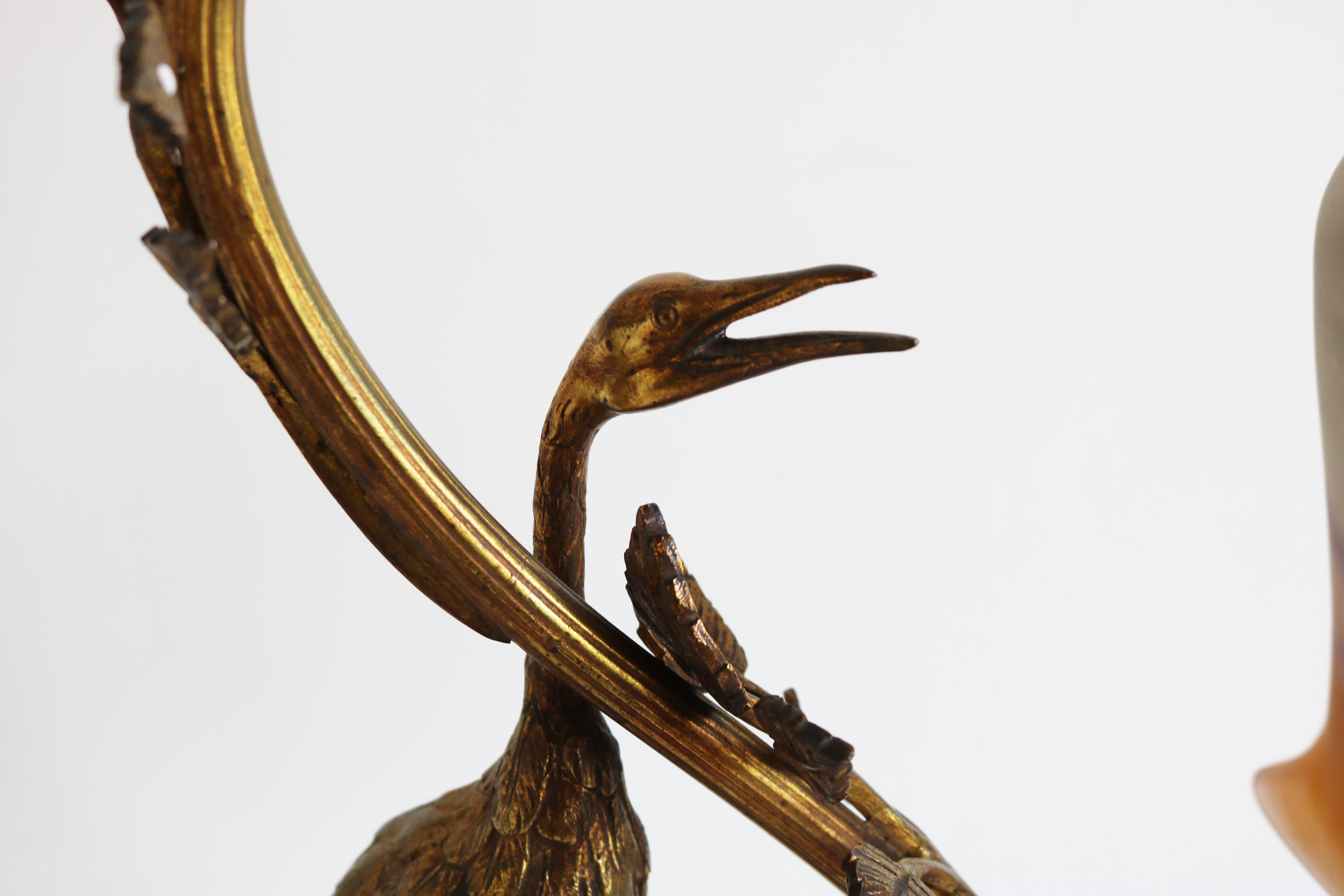 Ancienne lampe de bureau française Art Nouveau Heron par Degue 1920 Pate De Verre Bronze  en vente 1