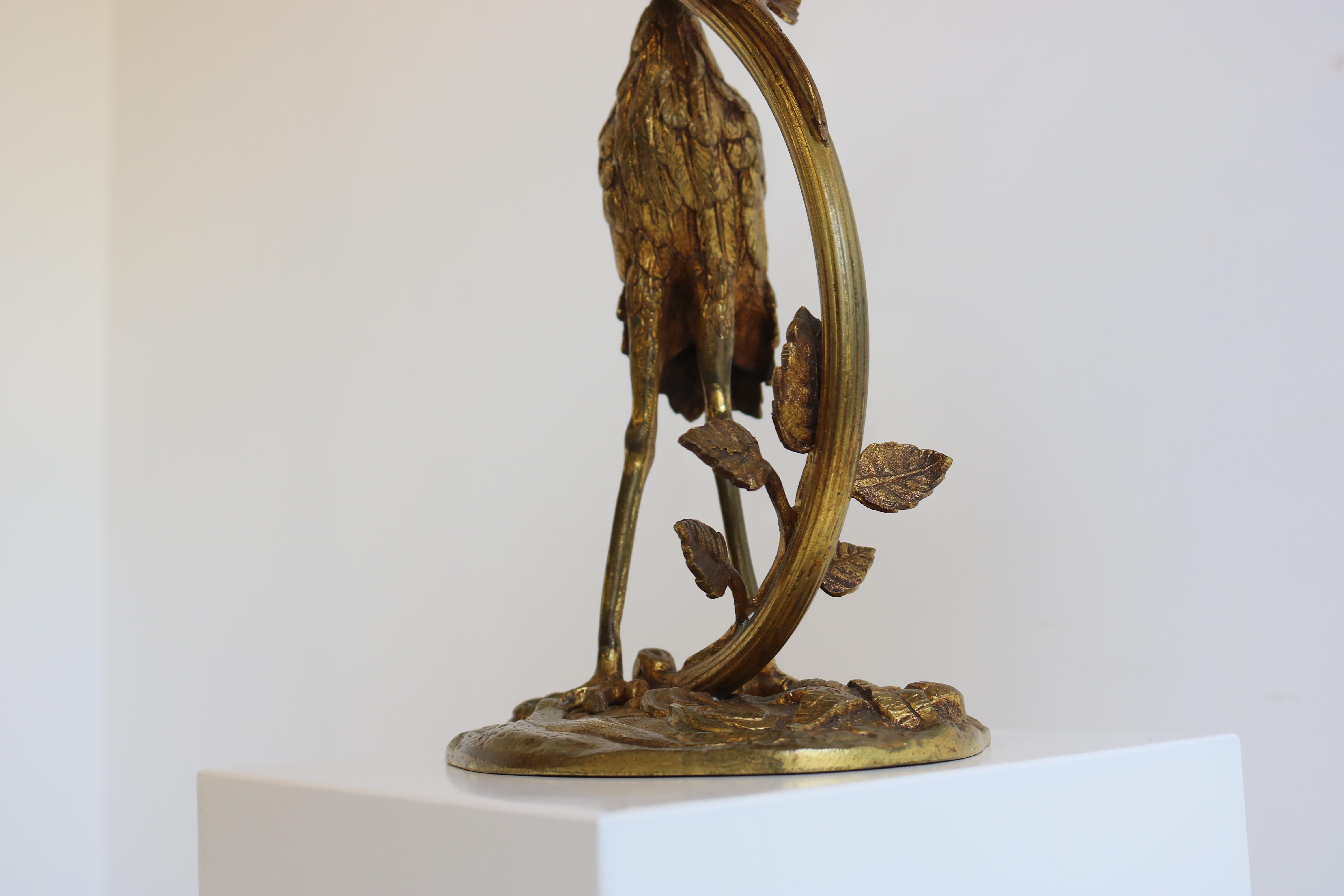 Antique French Art Nouveau Table Lamp Heron by Degue 1920 Pate De Verre Bronze  For Sale 8