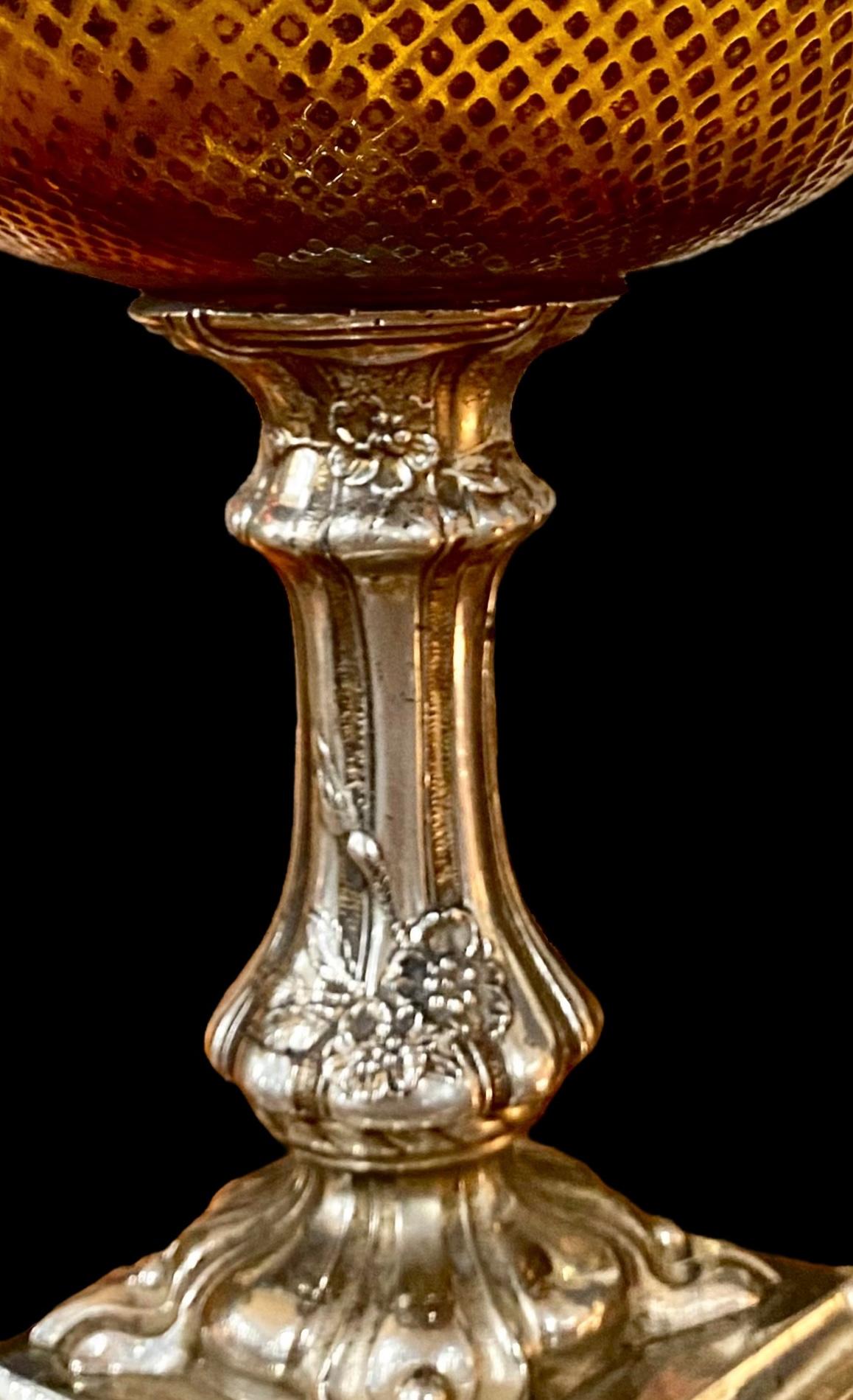 Antique French Art Nouveau Topaz Cut Glass Oil Lamp 7
