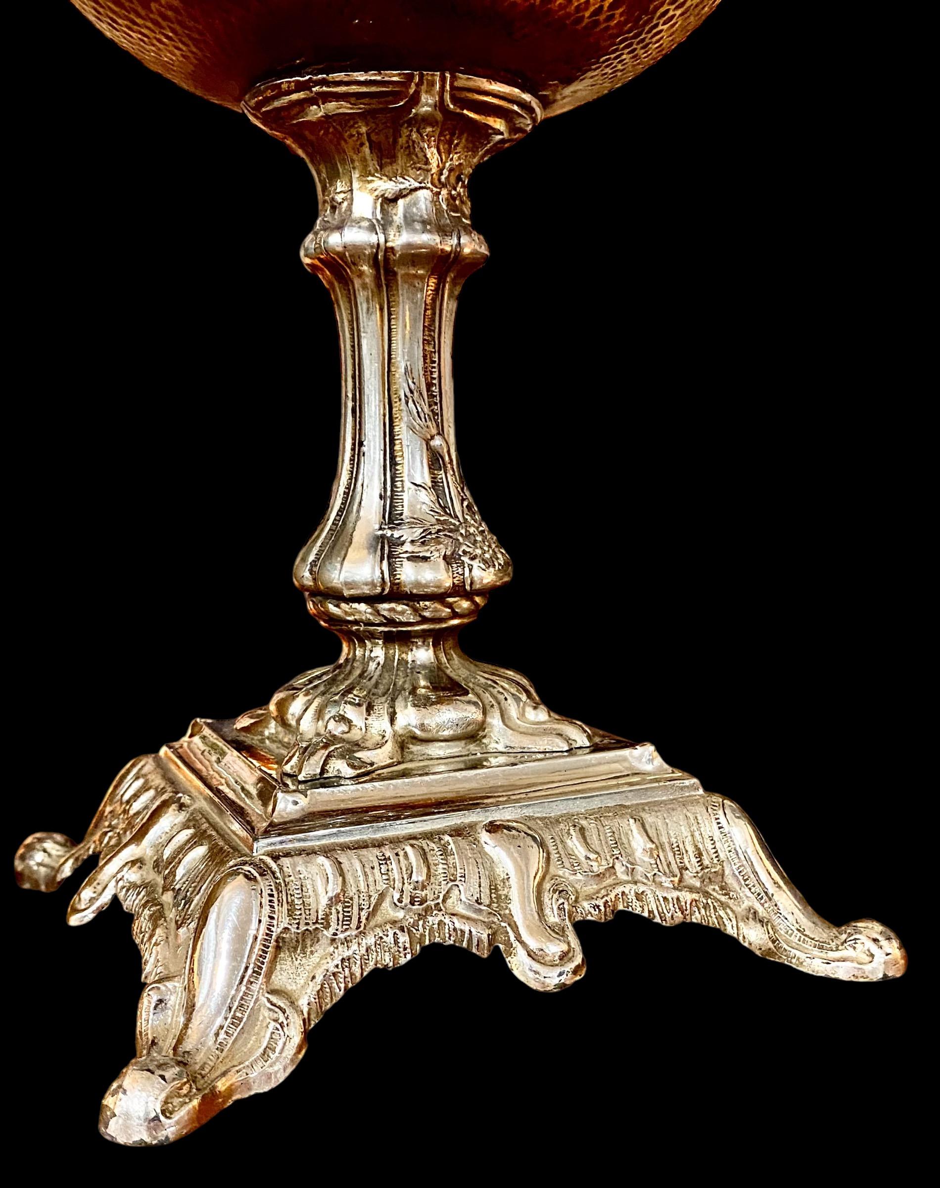 Antique French Art Nouveau Topaz Cut Glass Oil Lamp In Good Condition In New Orleans, LA