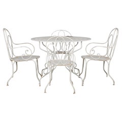 Antique French Art Nouveau Bianco Ferro Battuto Dipinto Set da Giardino
