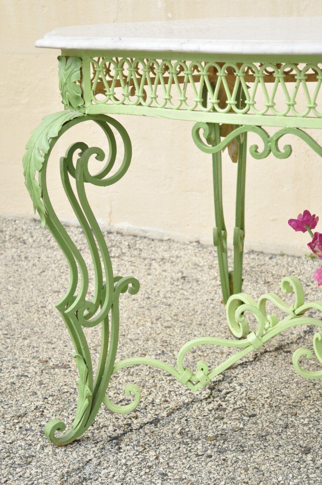 Antique French Art Nouveau Wrought Iron Marble Turtle Top Console Center Table For Sale 1
