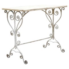 Antique French Art Nouveau Wrought Iron Scroll Wood Top 42" Potting Work Table