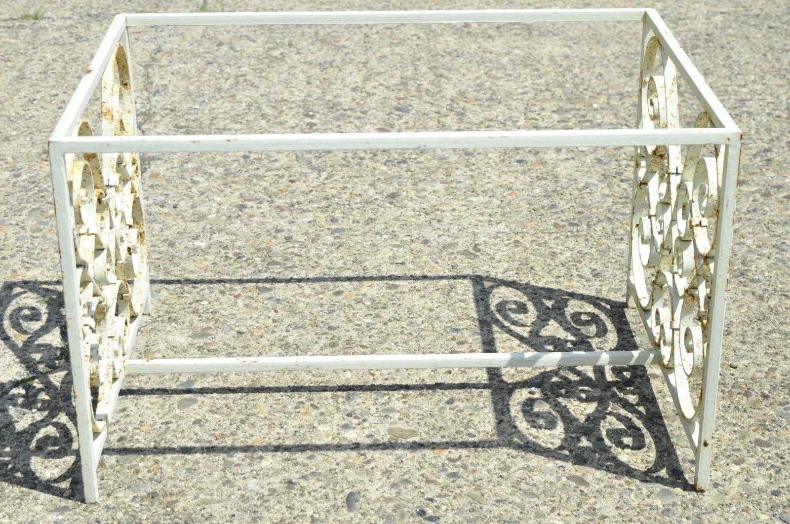 Please message us with your zip code to request a more reasonable domestic U.S. shipping quote.

Antique French Art Nouveau Wrought Iron Scrollwork Coffee Table Base, No Top. Item features a scrolling wrought iron frame, stretcher base, very nice