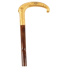 Antique French Art Noveau Ormolu Walking Cane Stick Late 19th C