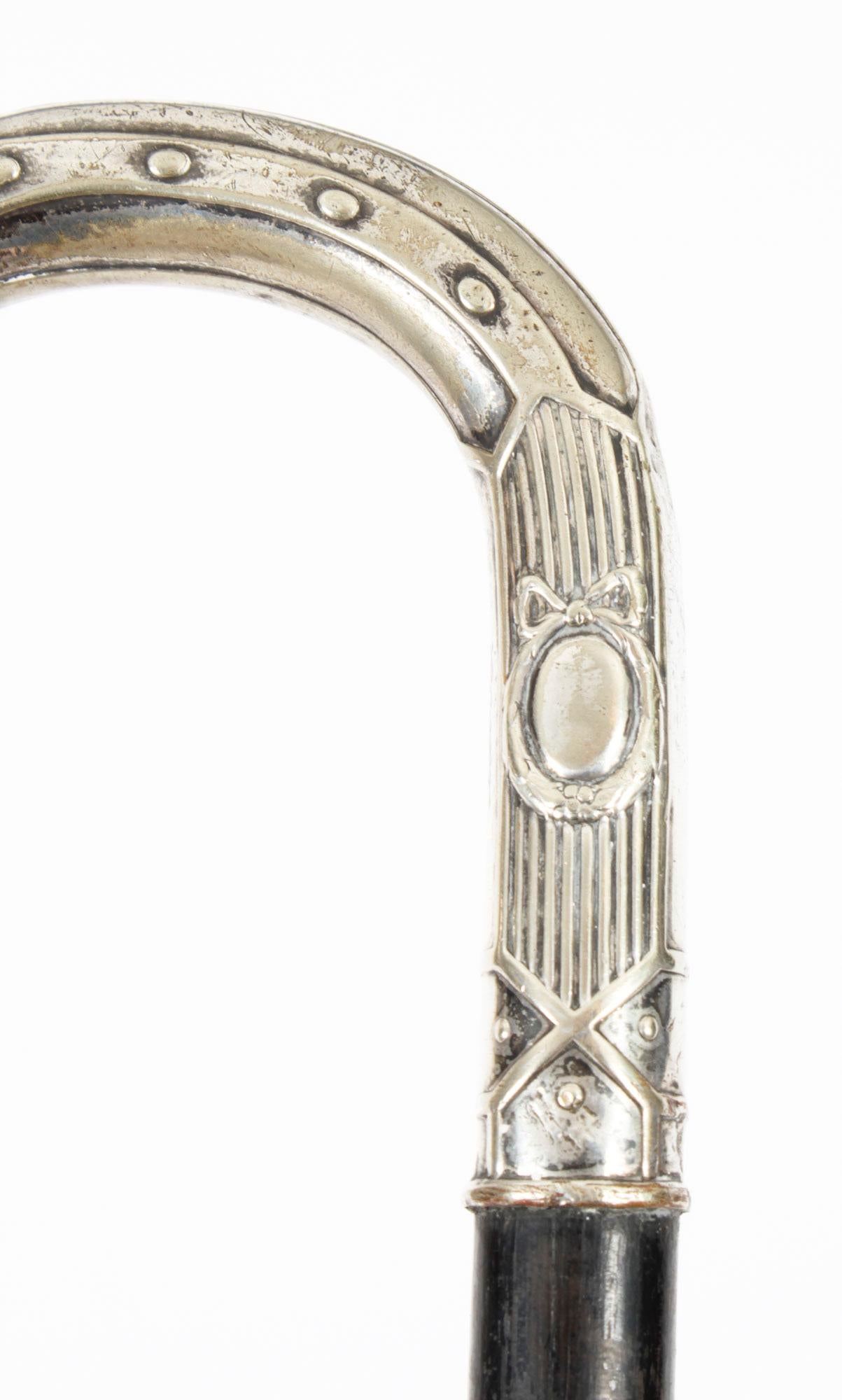 Antique French Art Noveau Silver Elephant Walking Cane Stick 19th Century 2