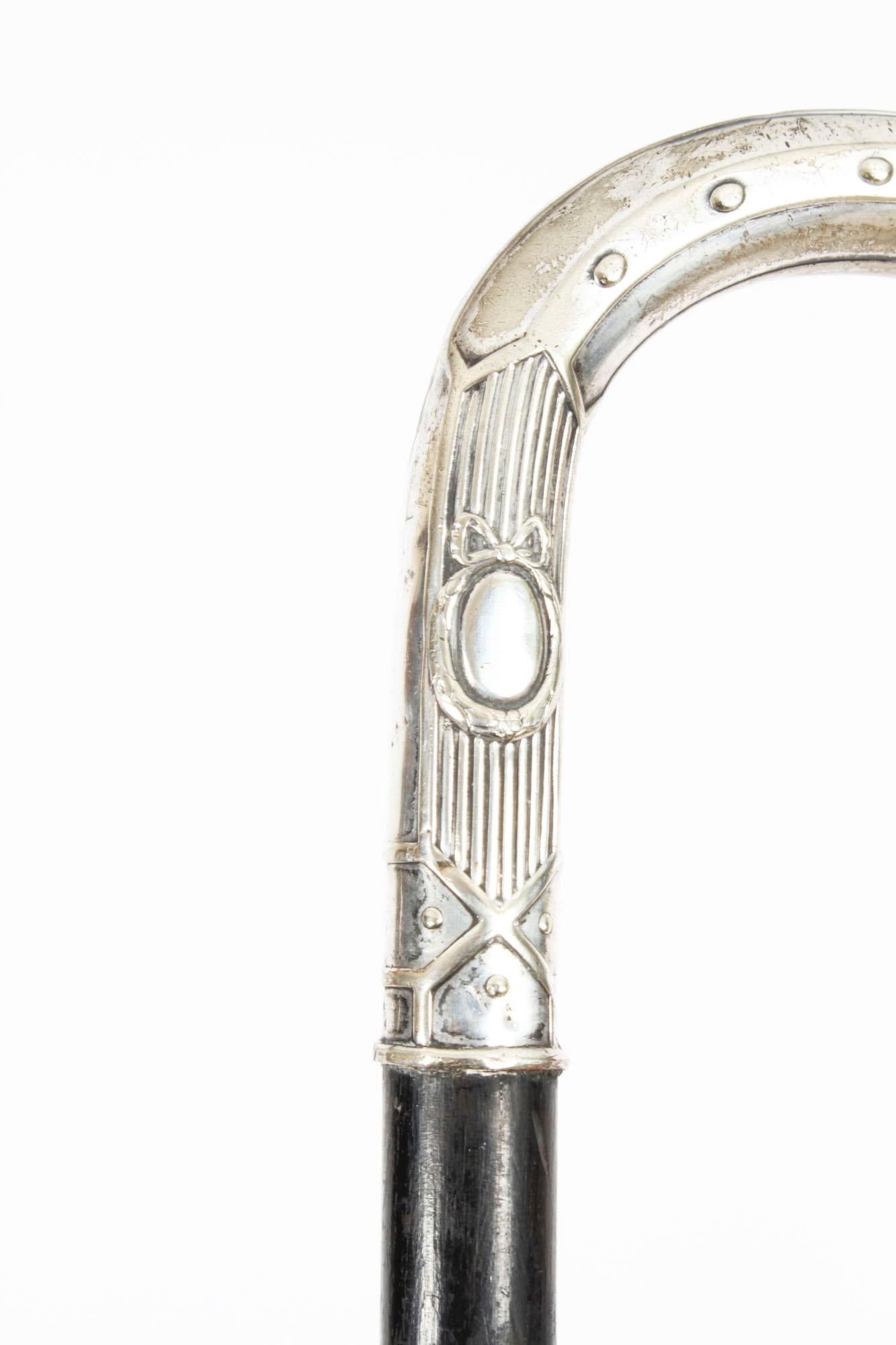 Antique French Art Noveau Silver Elephant Walking Cane Stick 19th Century 4