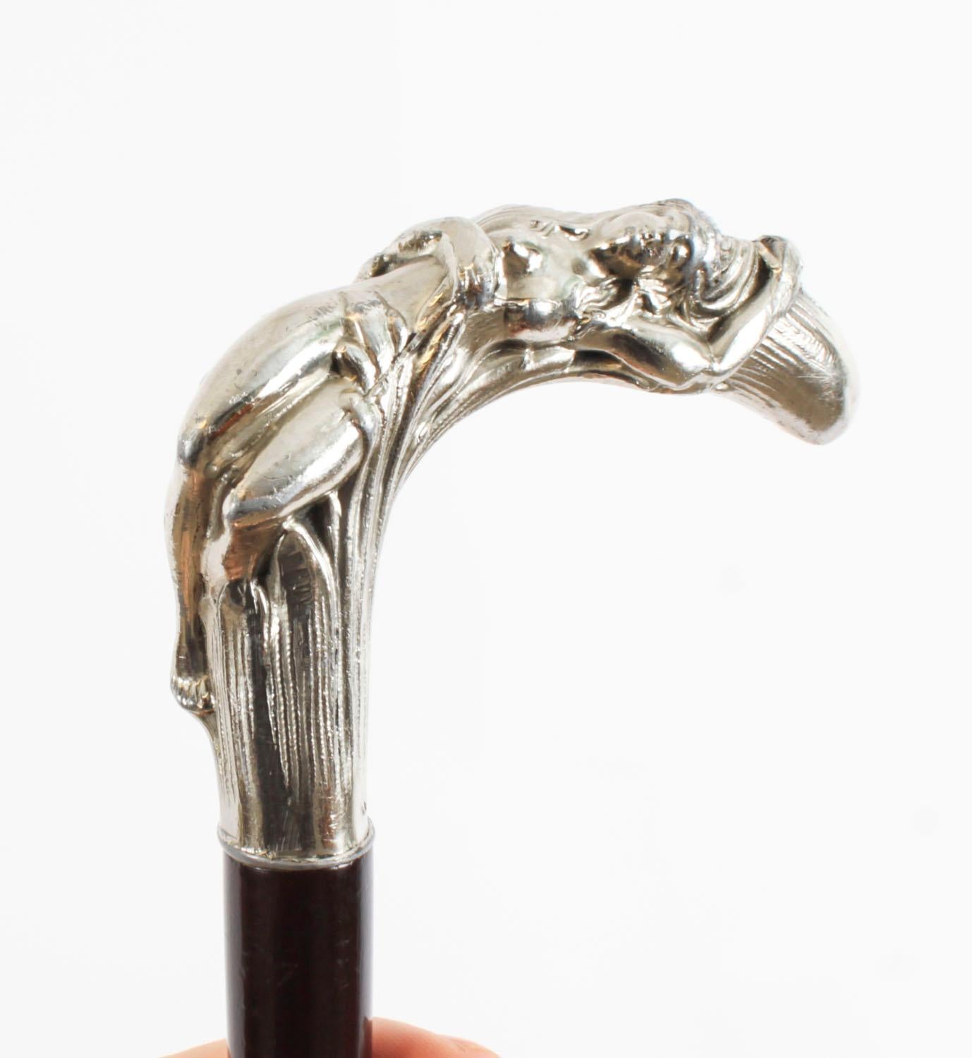 Antique French Art Noveau Silver Walking Cane Stick 19th Century 93cm/36.6inches 6