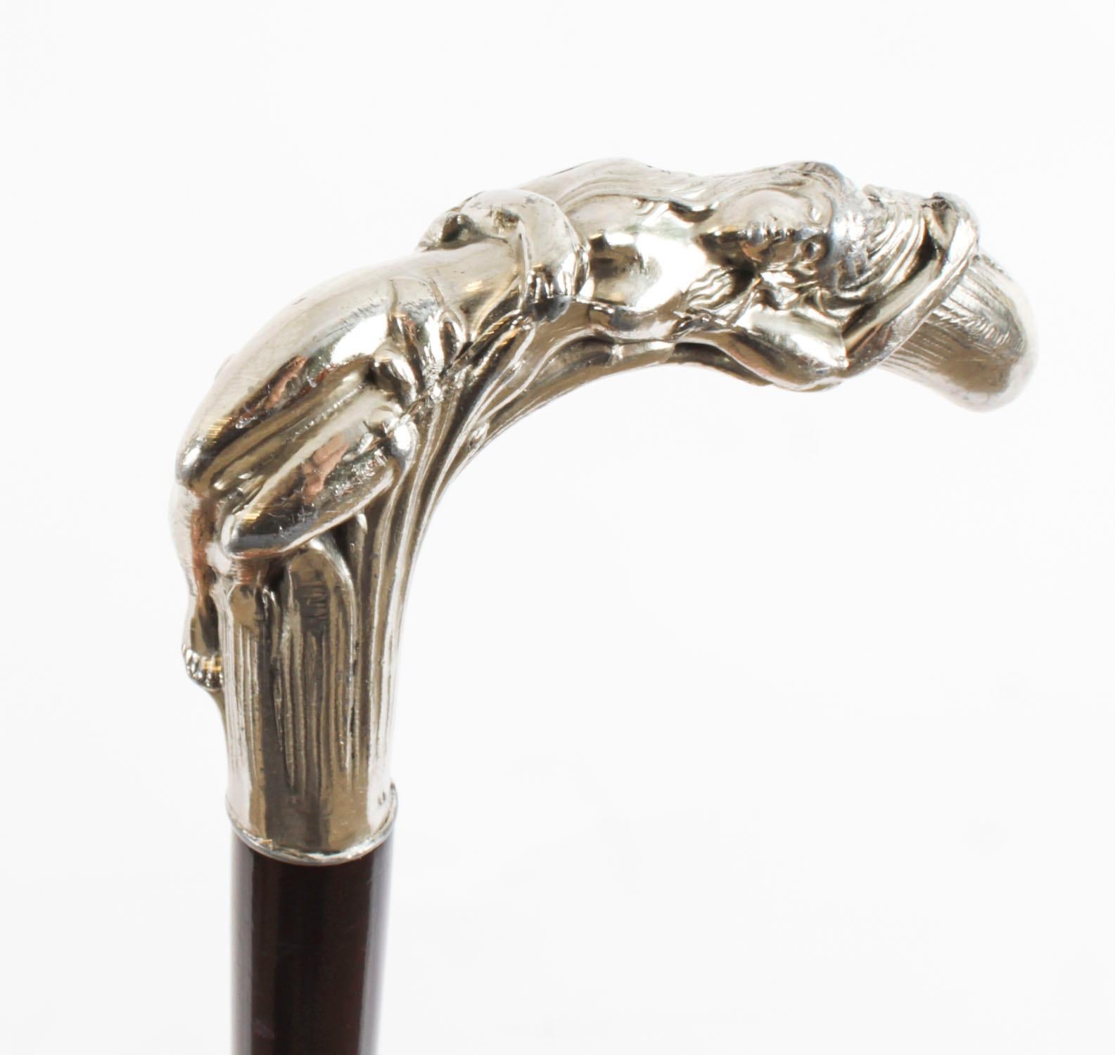 Antique French Art Noveau Silver Walking Cane Stick 19th Century 93cm/36.6inches In Good Condition In London, GB