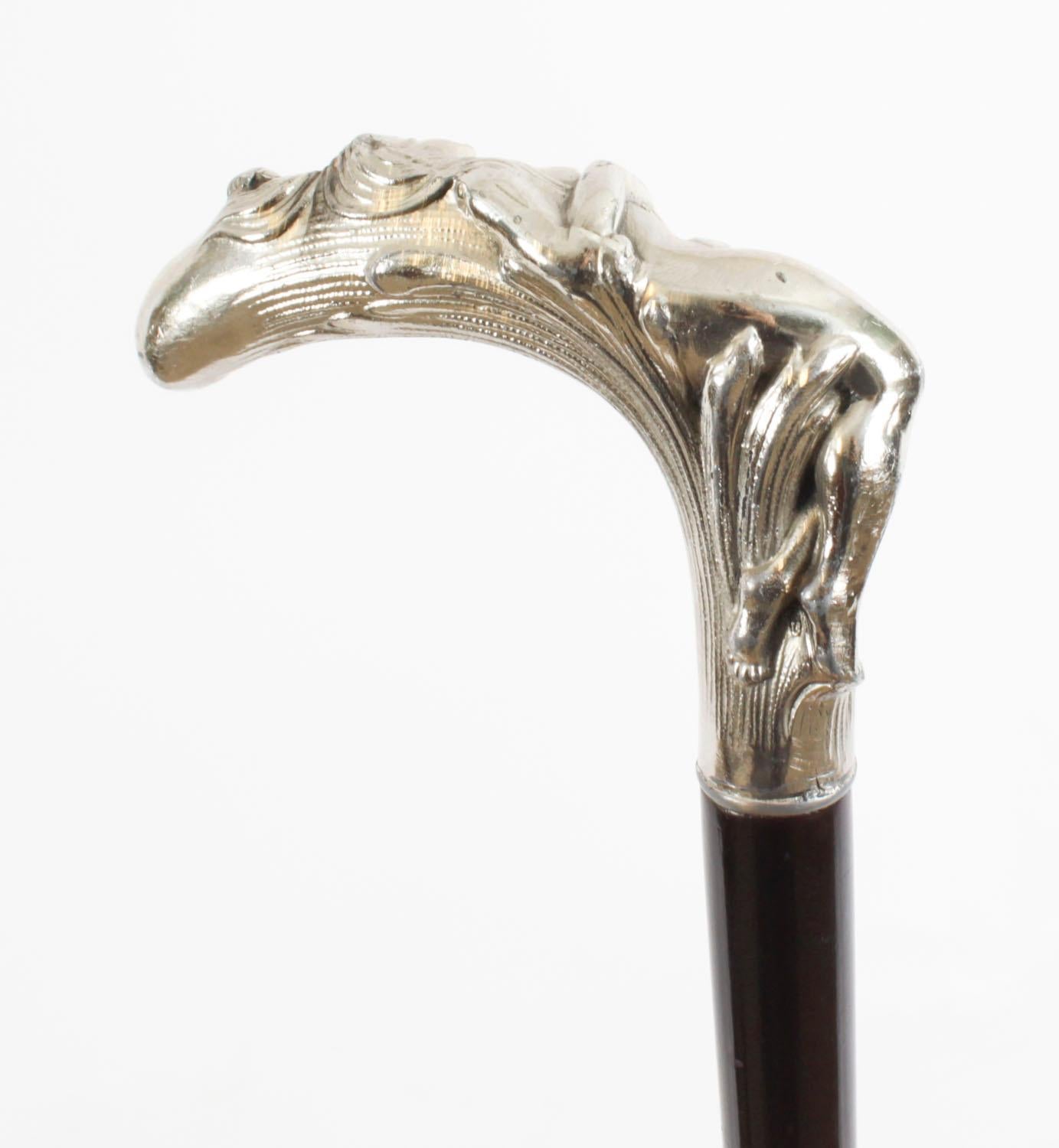 Silver Plate Antique French Art Noveau Silver Walking Cane Stick 19th Century 93cm/36.6inches