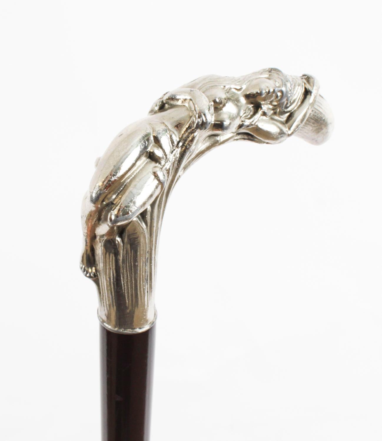 Antique French Art Noveau Silver Walking Cane Stick 19th Century 93cm/36.6inches 1