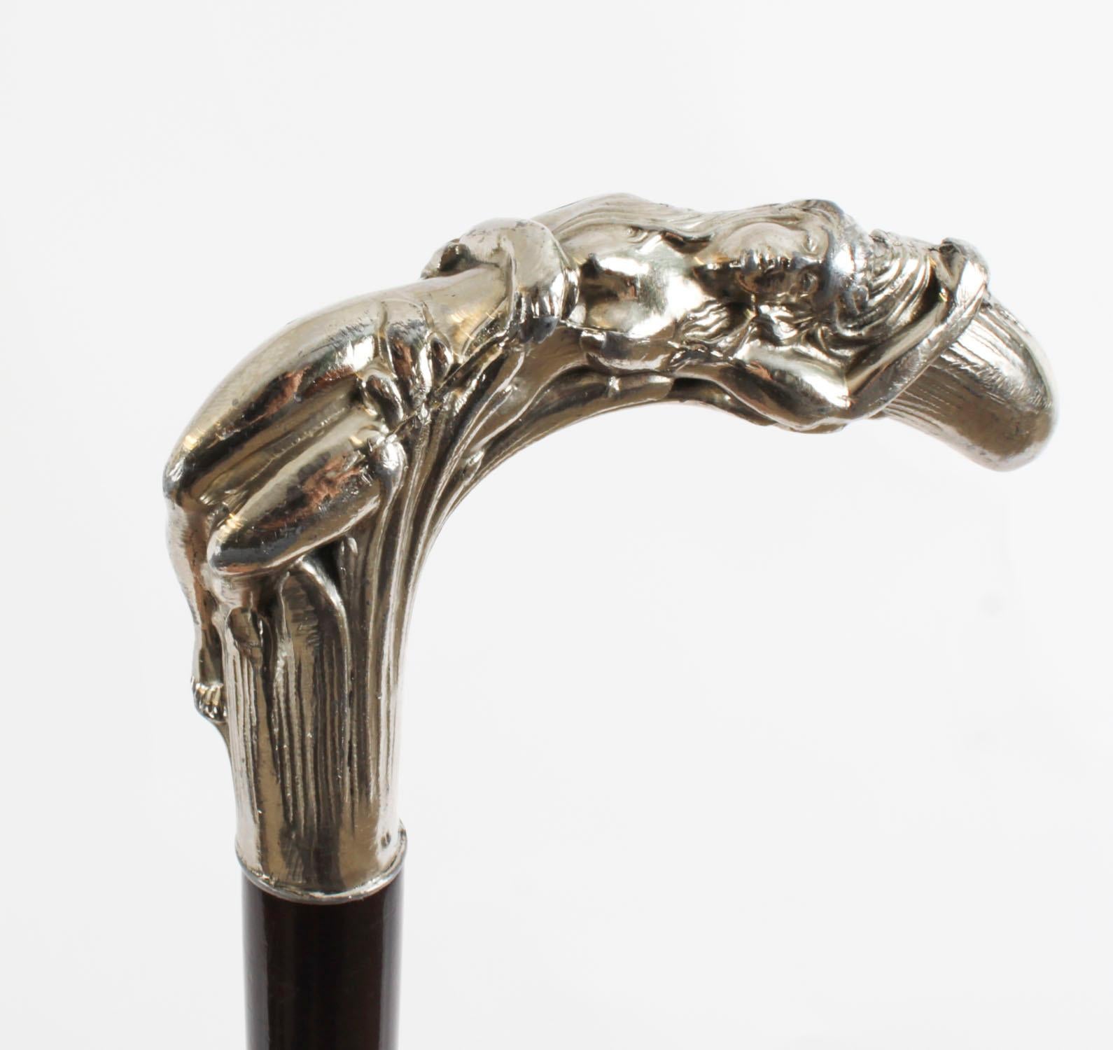 Antique French Art Noveau Silver Walking Cane Stick 19th Century 93cm/36.6inches 2