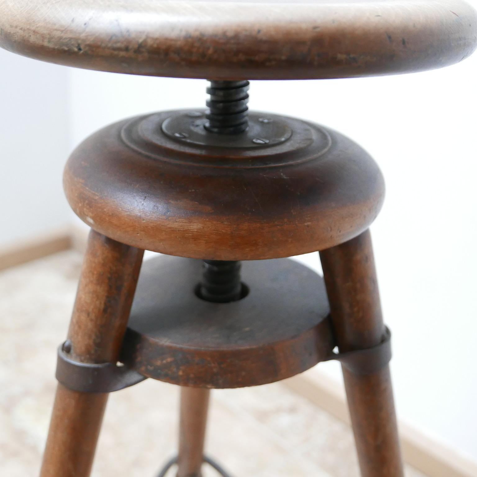 19th Century Antique French Artist Wooden Adjustable Stool