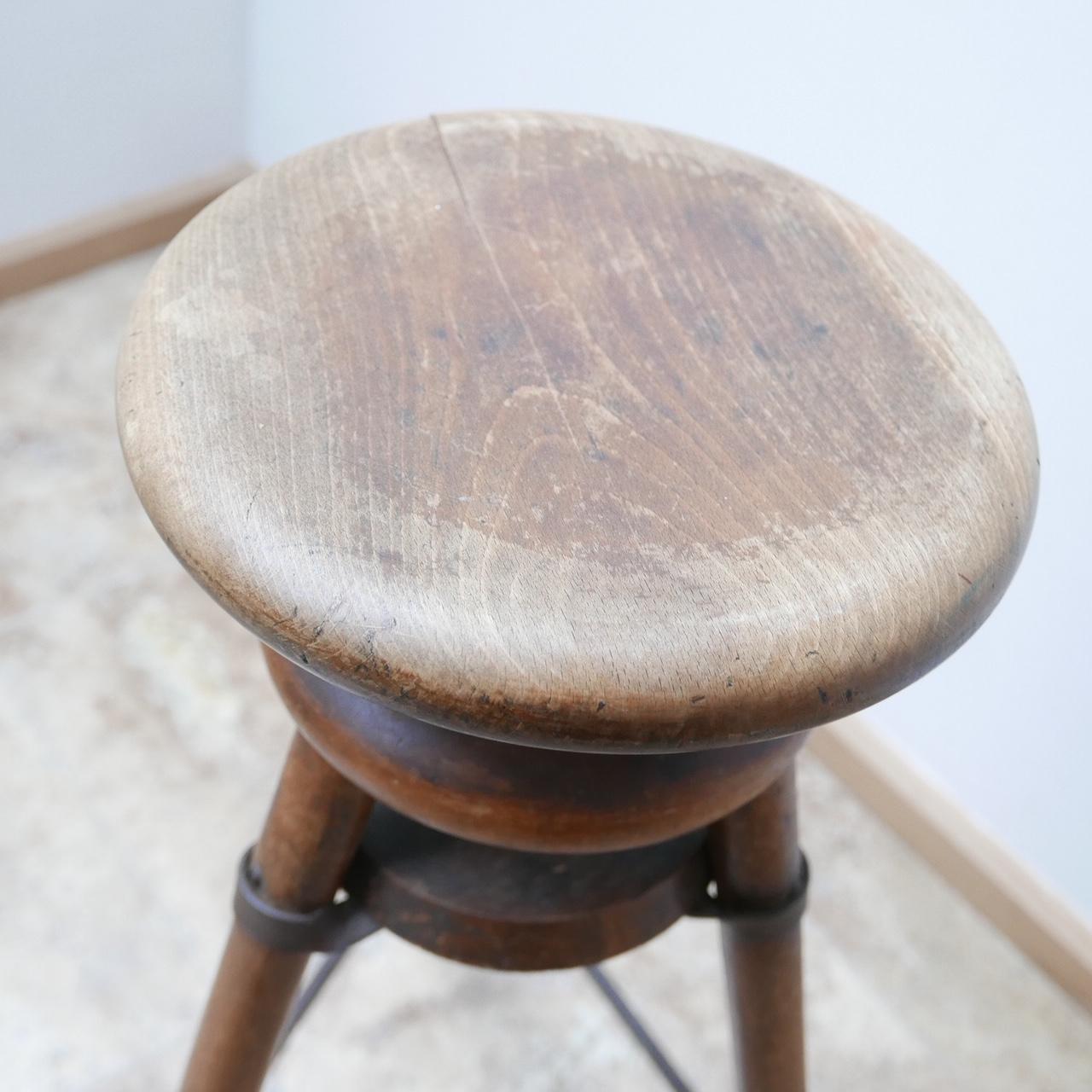 Antique French Artist Wooden Adjustable Stool 1