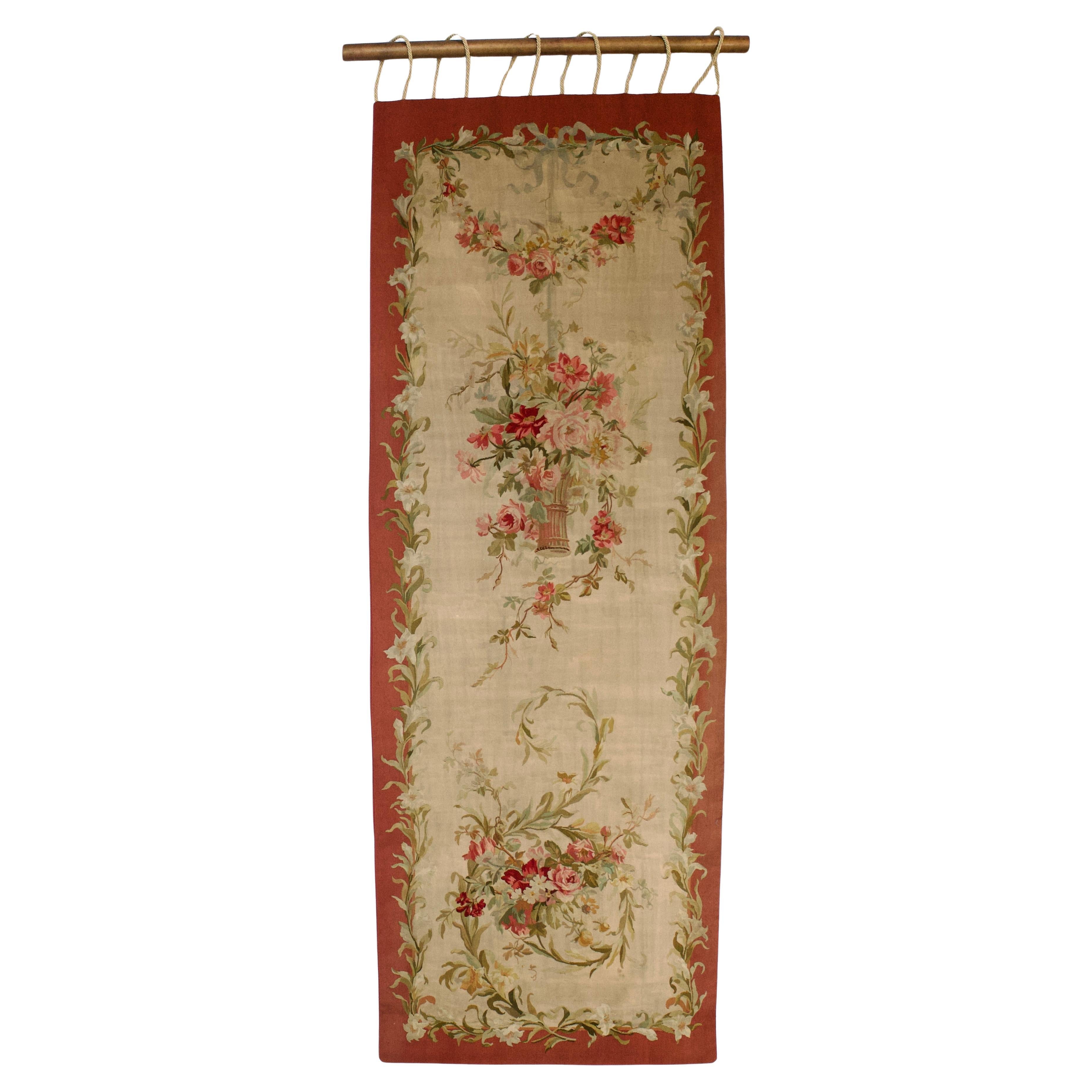 Antique French Aubusson (1 of pair) 3'6" x 9’11” For Sale
