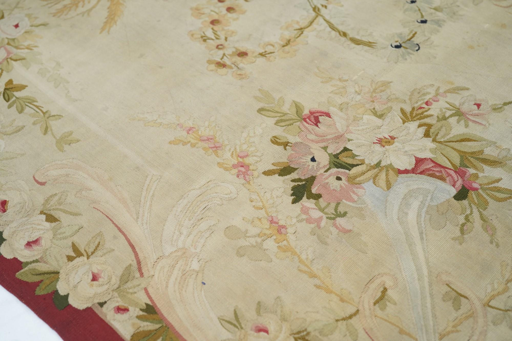 Wool Antique French Aubusson-Beauvais Rug For Sale