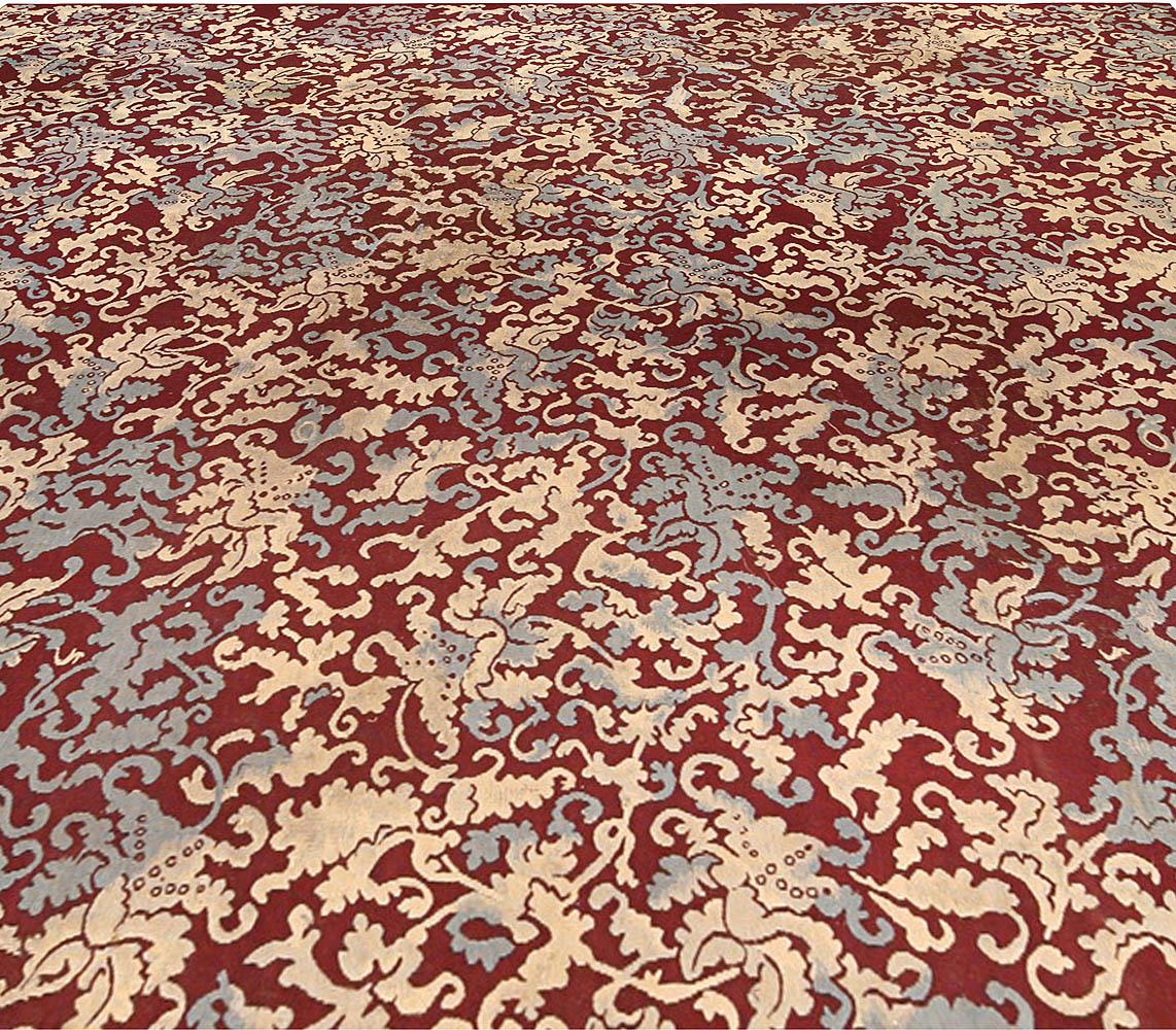Hand-Knotted Antique French Aubusson Botanic Handmade Wool Rug For Sale