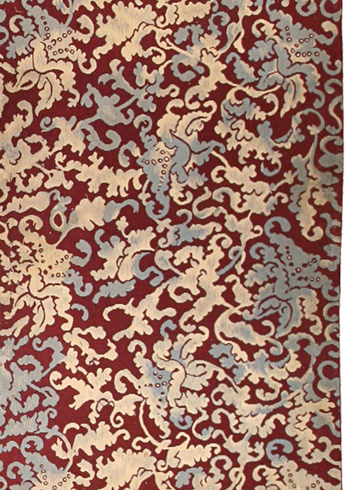 Ancien tapis botanique français d'Aubusson en laine fait main Bon état - En vente à New York, NY