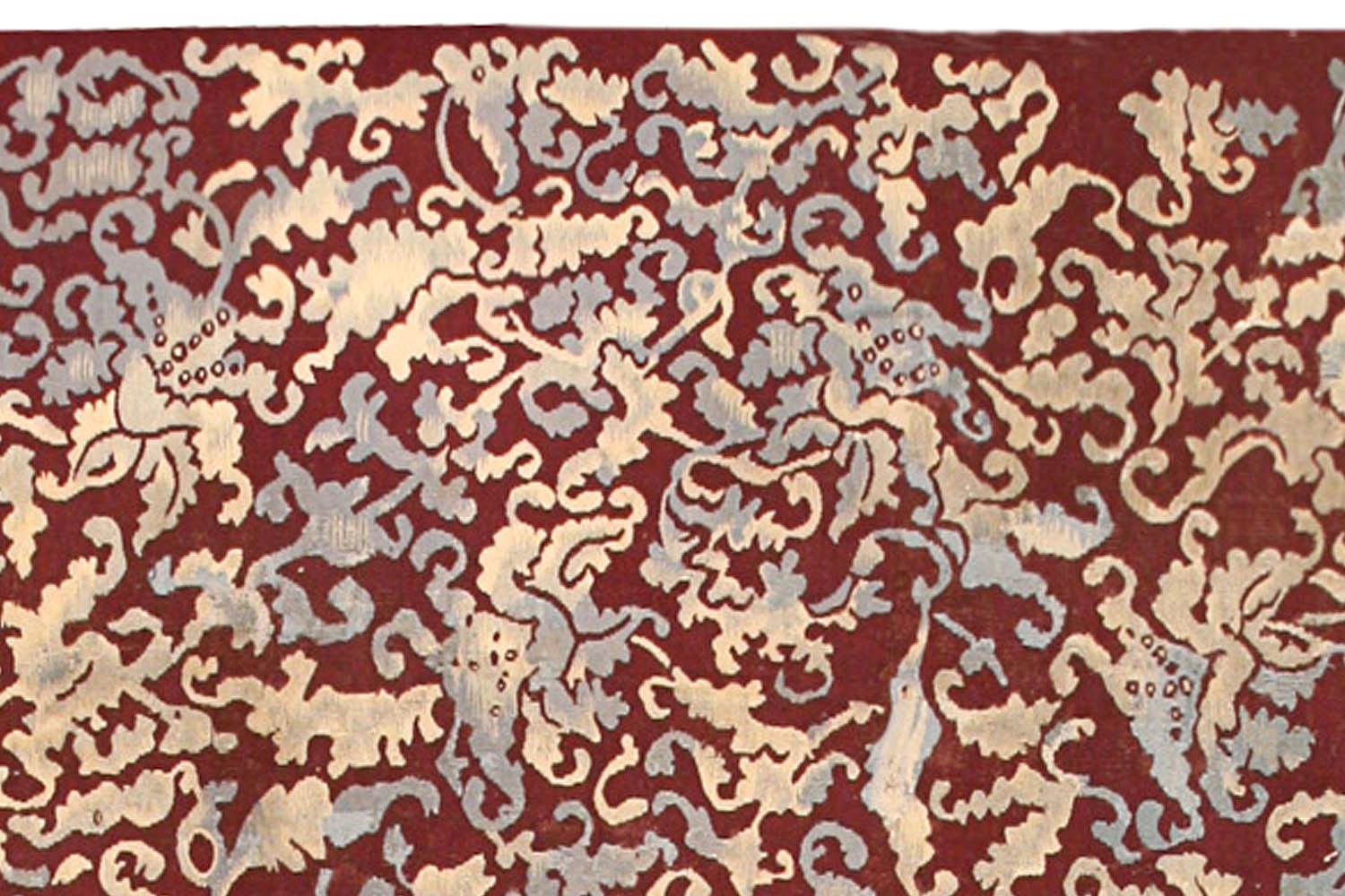 XIXe siècle Ancien tapis botanique français d'Aubusson en laine fait main en vente
