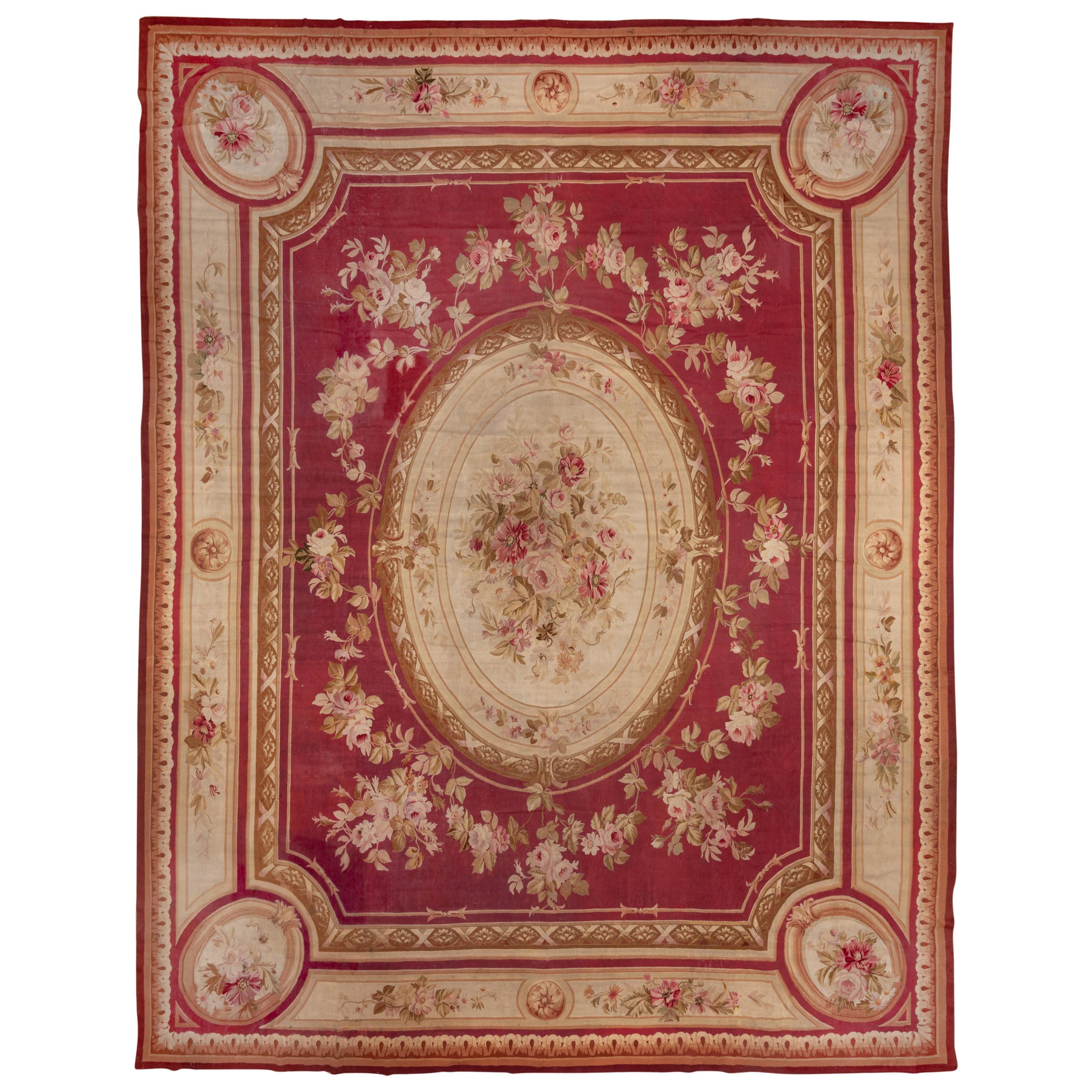 Antique French Aubusson Carpet, circa 1900s For Sale
