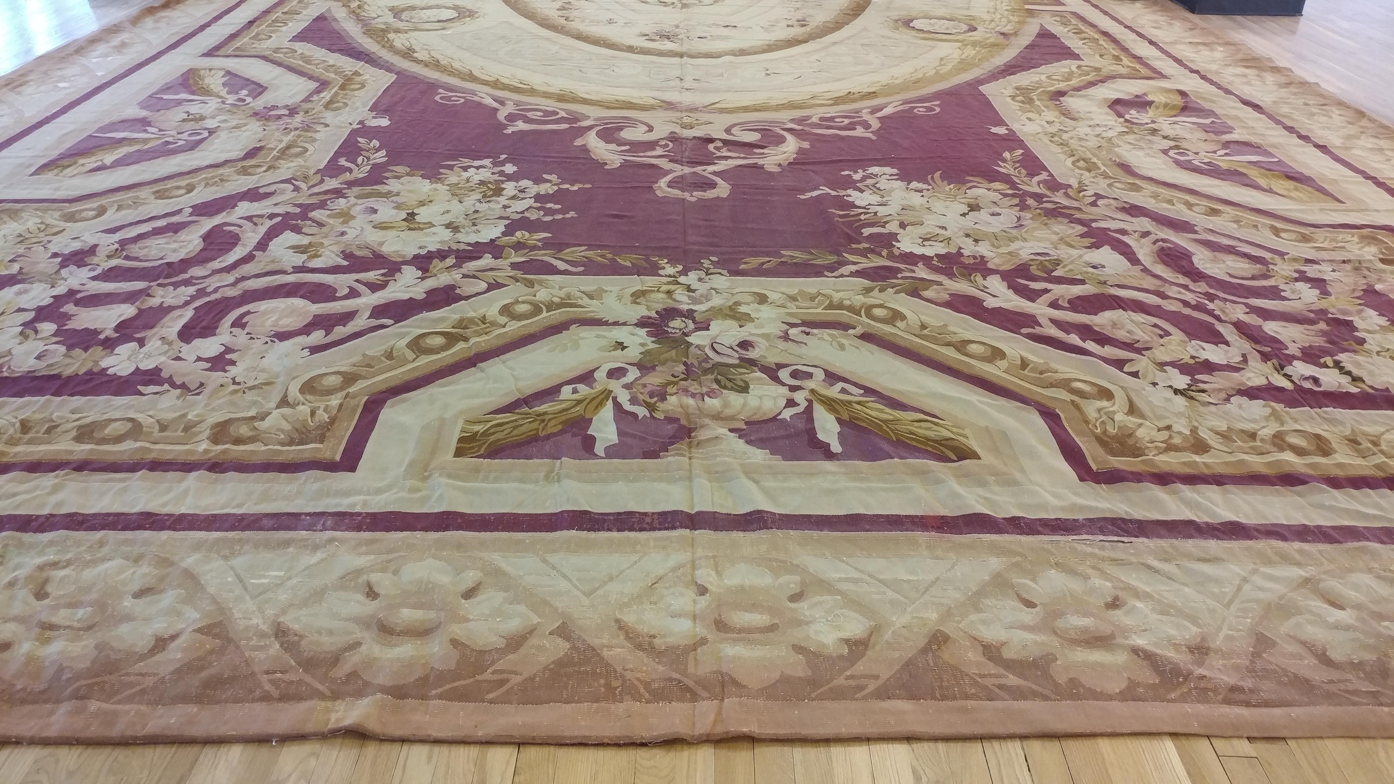 19th Century Antique French Aubusson Carpet, Fine Pale Soft Pink, Rose, Taupe Handmade Carpet For Sale