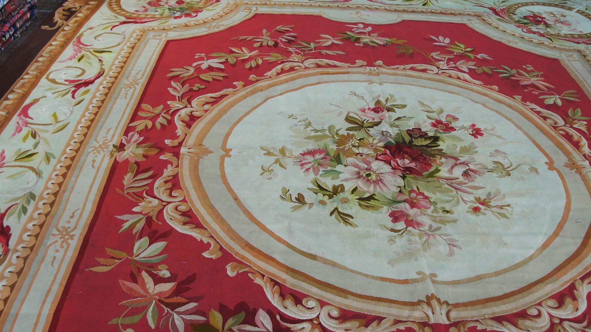 19th Century Antique French Aubusson Carpet 12'2