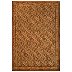 Antique French Aubusson Brown Botanic Handmade Wool Carpet by Doris Leslie Blau