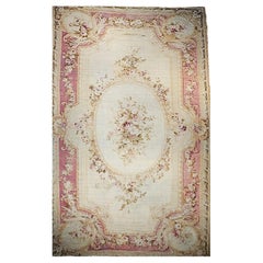 Antique French Aubusson Carpet, Handwoven Wool, Floral Design, 11' x 21'
