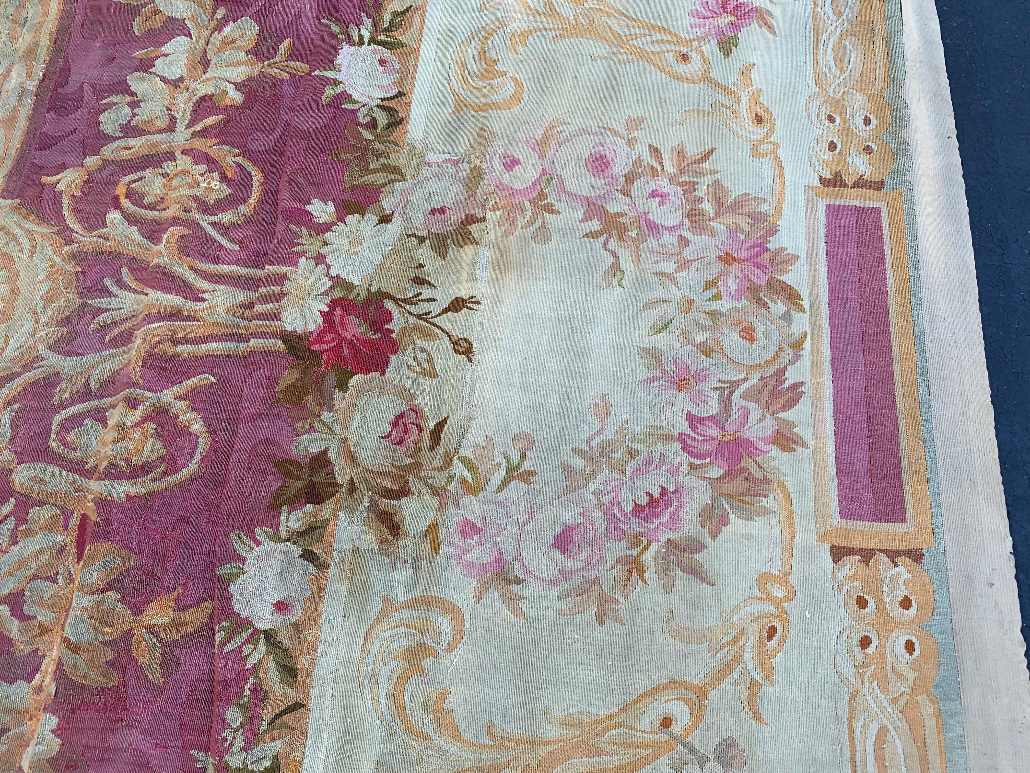 Wool Antique French Aubusson, circa 1880 For Sale