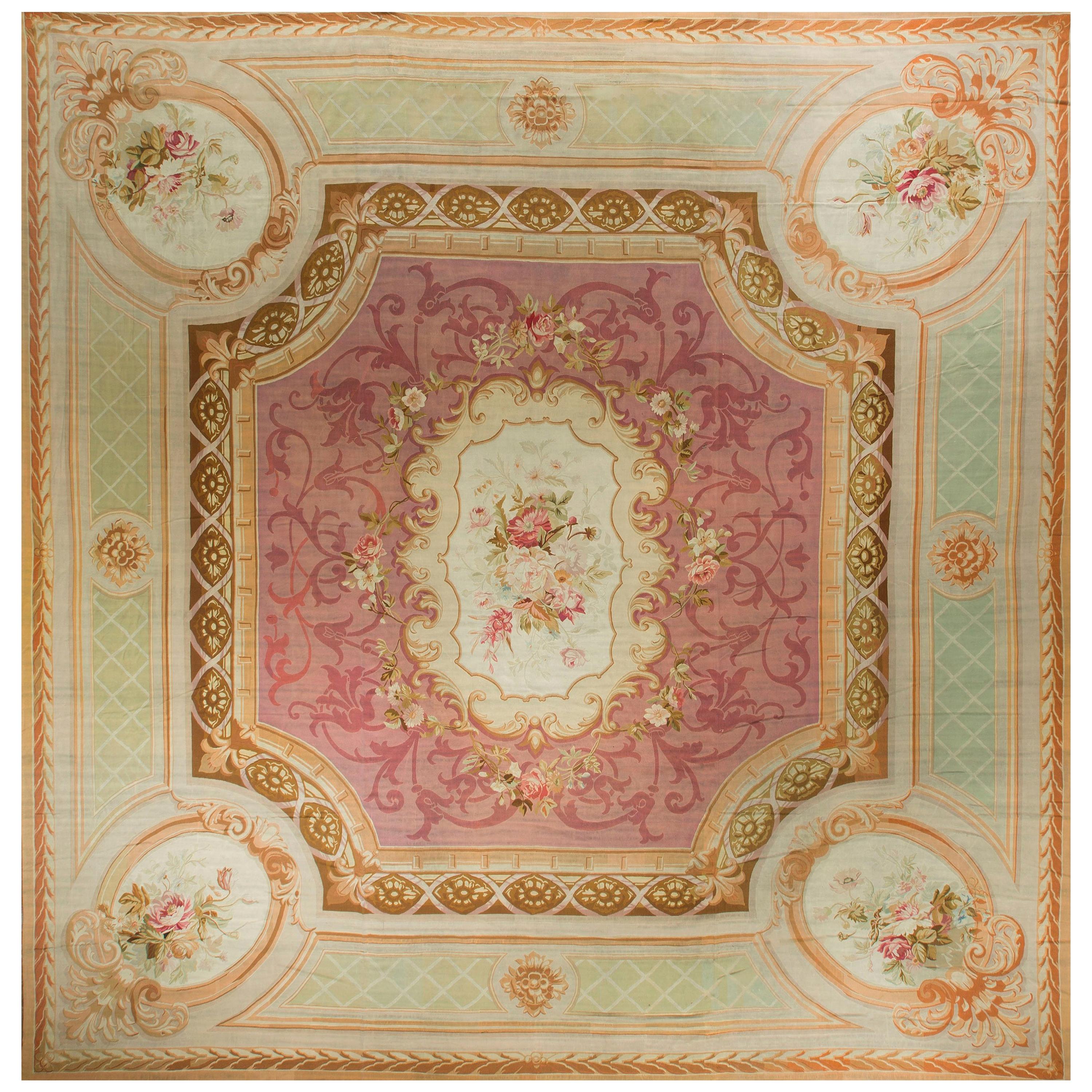 Large Square Antique French Aubusson, circa 1890 19'7 x 20'9 For Sale
