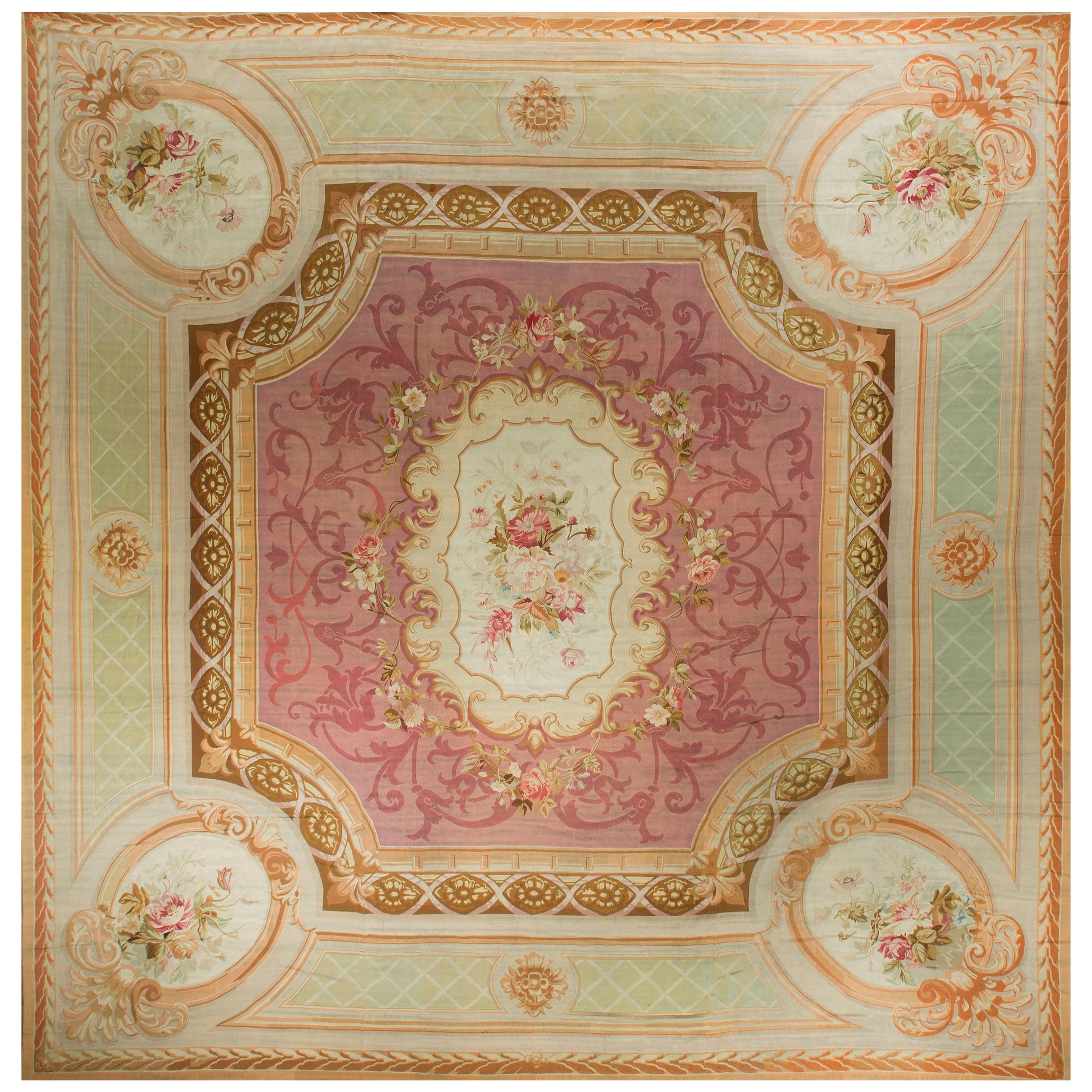 Großer quadratischer antiker französischer Aubusson, um 1890 7 x 20,9 m