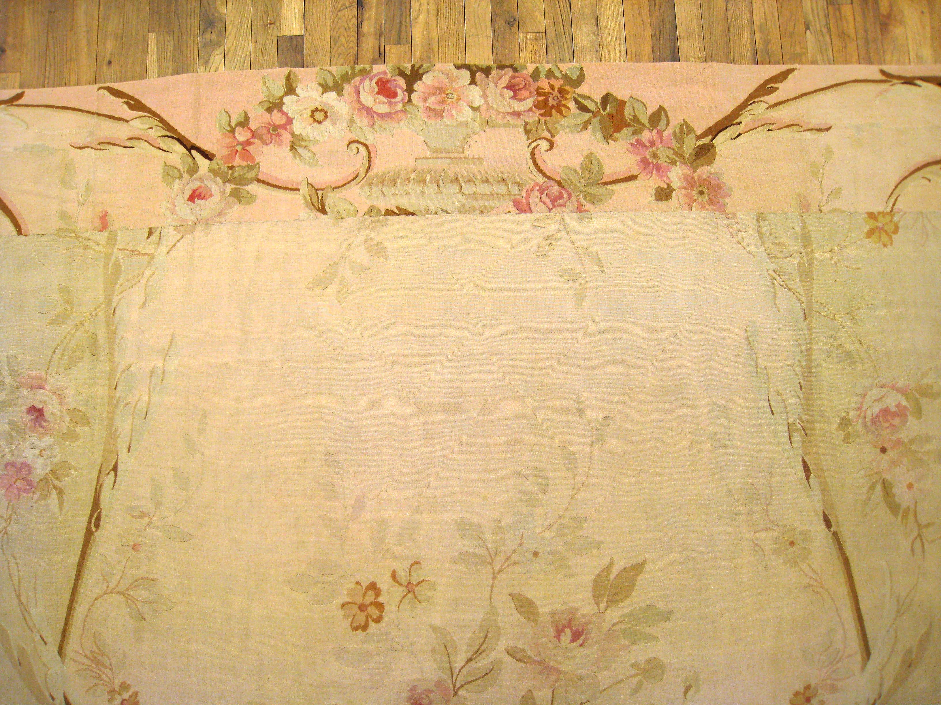 Louis Philippe Antique French Aubusson Decorative Flat-Weave Rug, in Room Size & Floral Designs For Sale