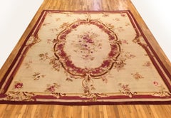 Antique French Aubusson Decorative Rug Flat-Weave Room Size with Large Medallion