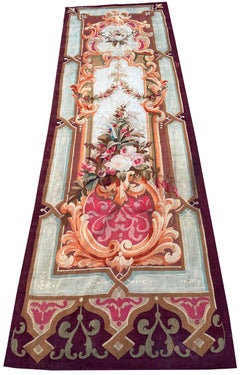 Antique French Aubusson Fine Tapestry 94×282 cm Floral Rococo Panel 3×10 c.1890