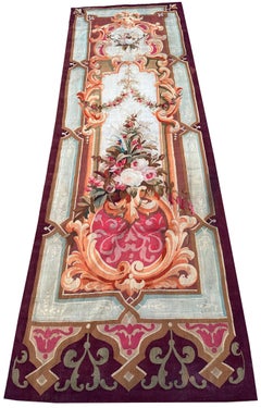 Antique French Aubusson Fine Tapestry 94×282 cm Floral Rococo Panel 3×10 c.1890