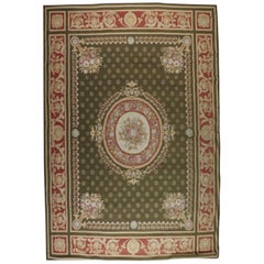 Antique French Aubusson Floral Flat-Weave Rug, circa 1920