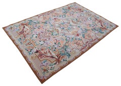Antique French Aubusson Floral Handwoven Wall Hanging Needlepoint Tapestry