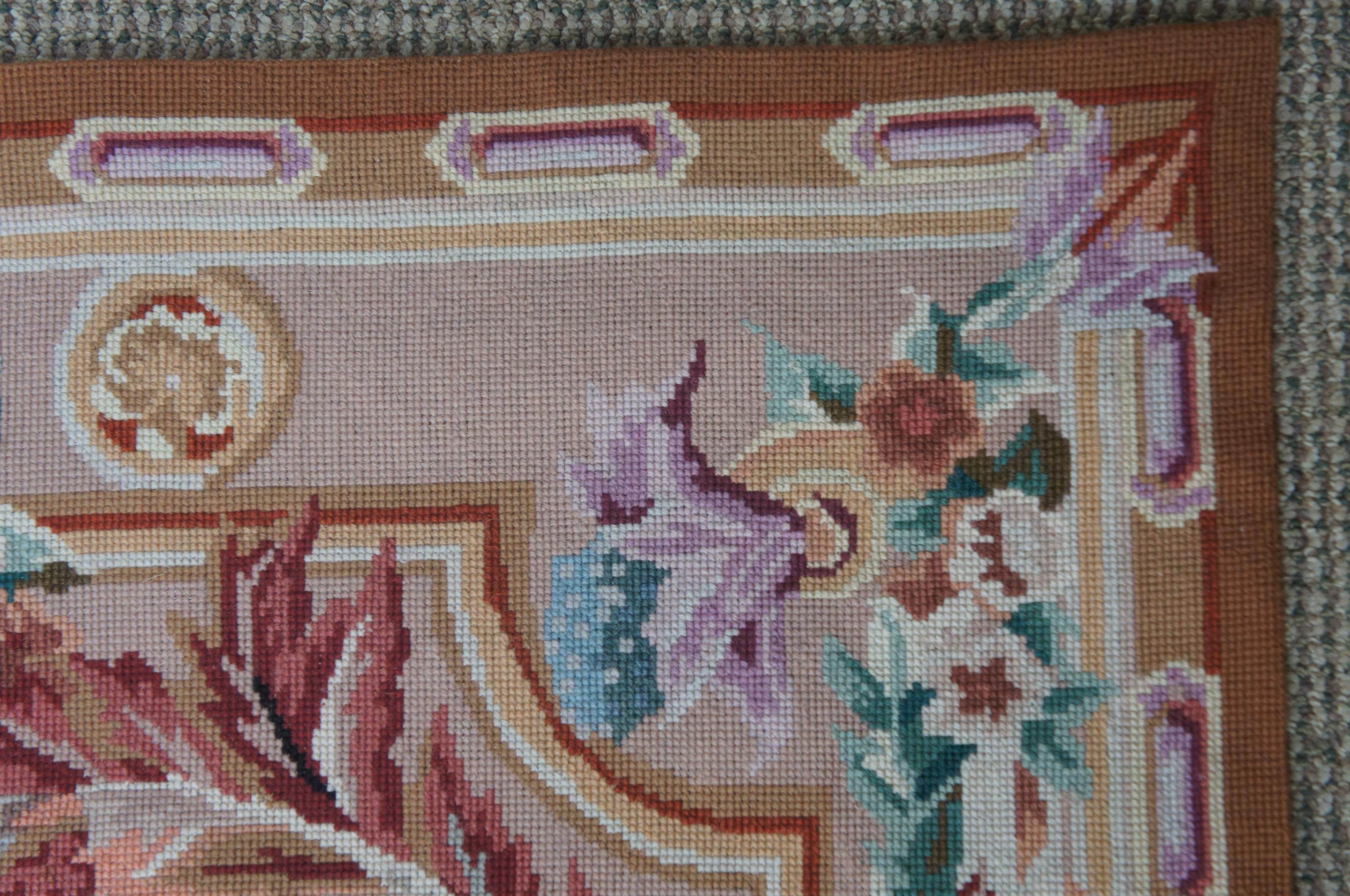 French Provincial Antique French Aubusson Floral Handwoven Wall Hanging Needlepoint Tapestry
